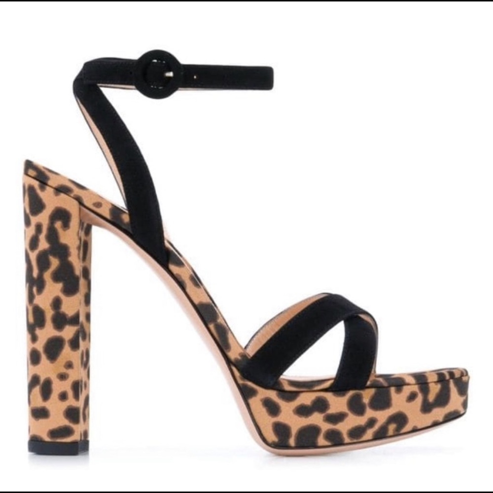 Gianvito Rossi NWOT black and brown suede Poppy leopard print block heel sandal